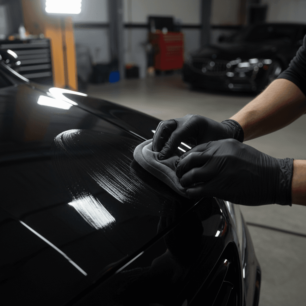 Kai Marat detailing a vehicle with professional equipment and care